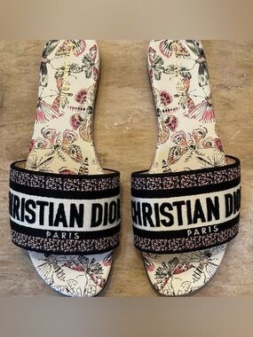 Dior Women's Floral Slide Sandals - Black and White